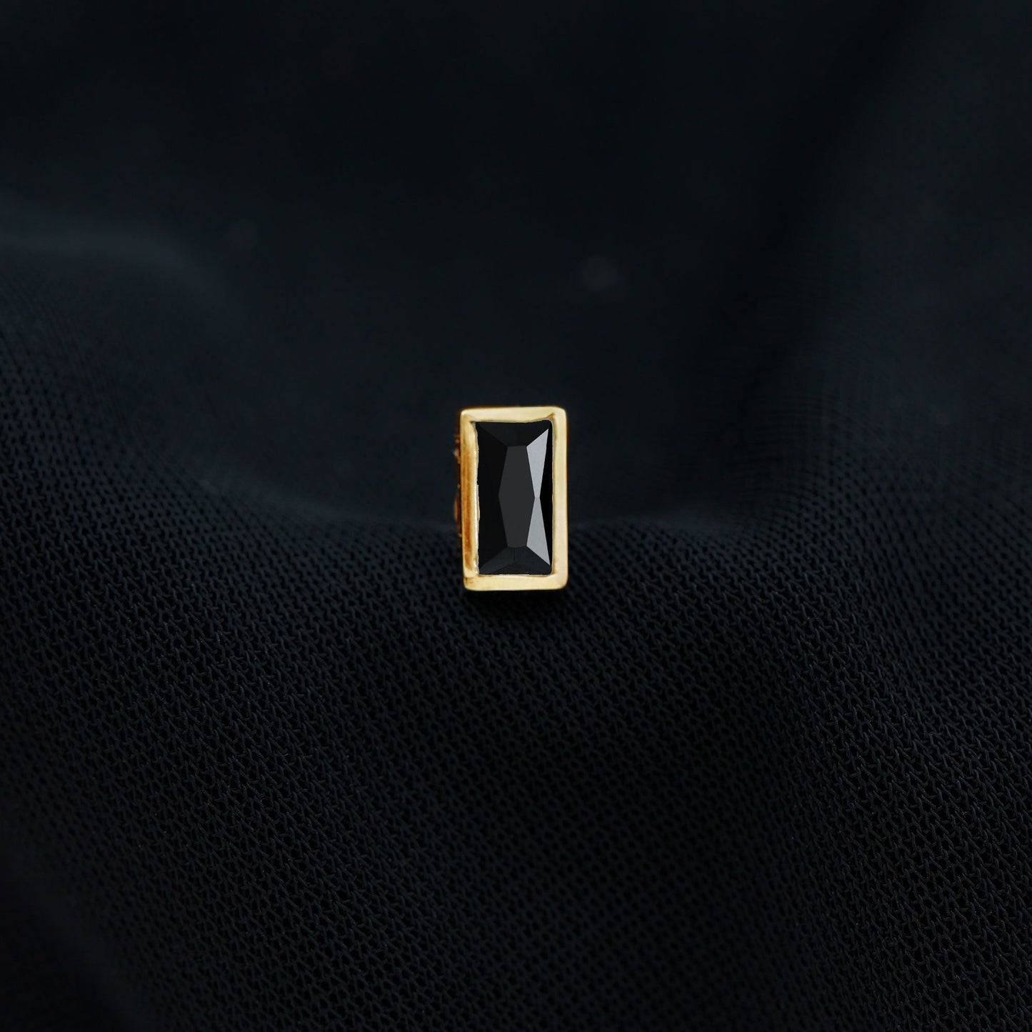 Baguette Cut Black Onyx Helix Earring in Bezel Setting