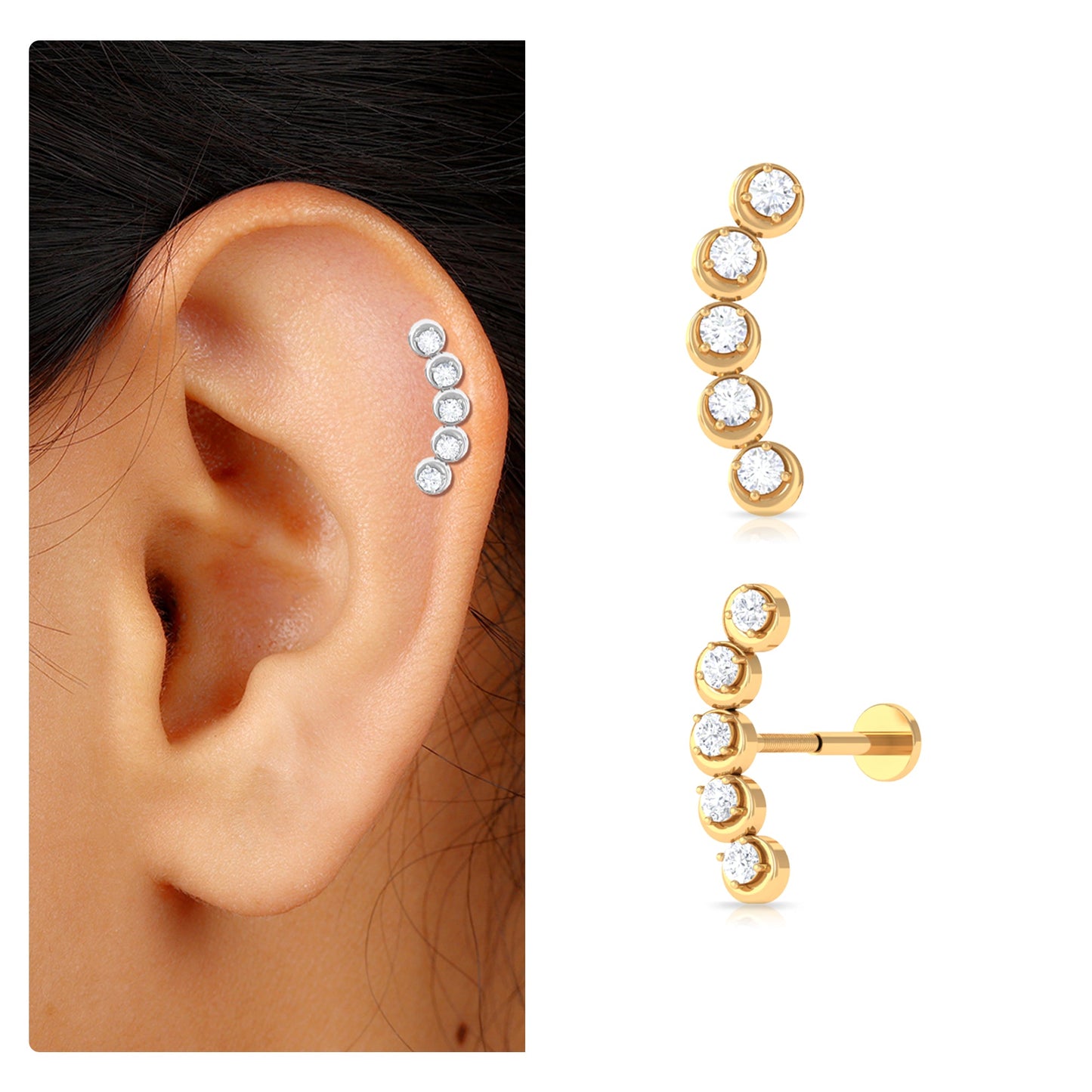 Round Moissanite Crawler Earring for Helix Piercing