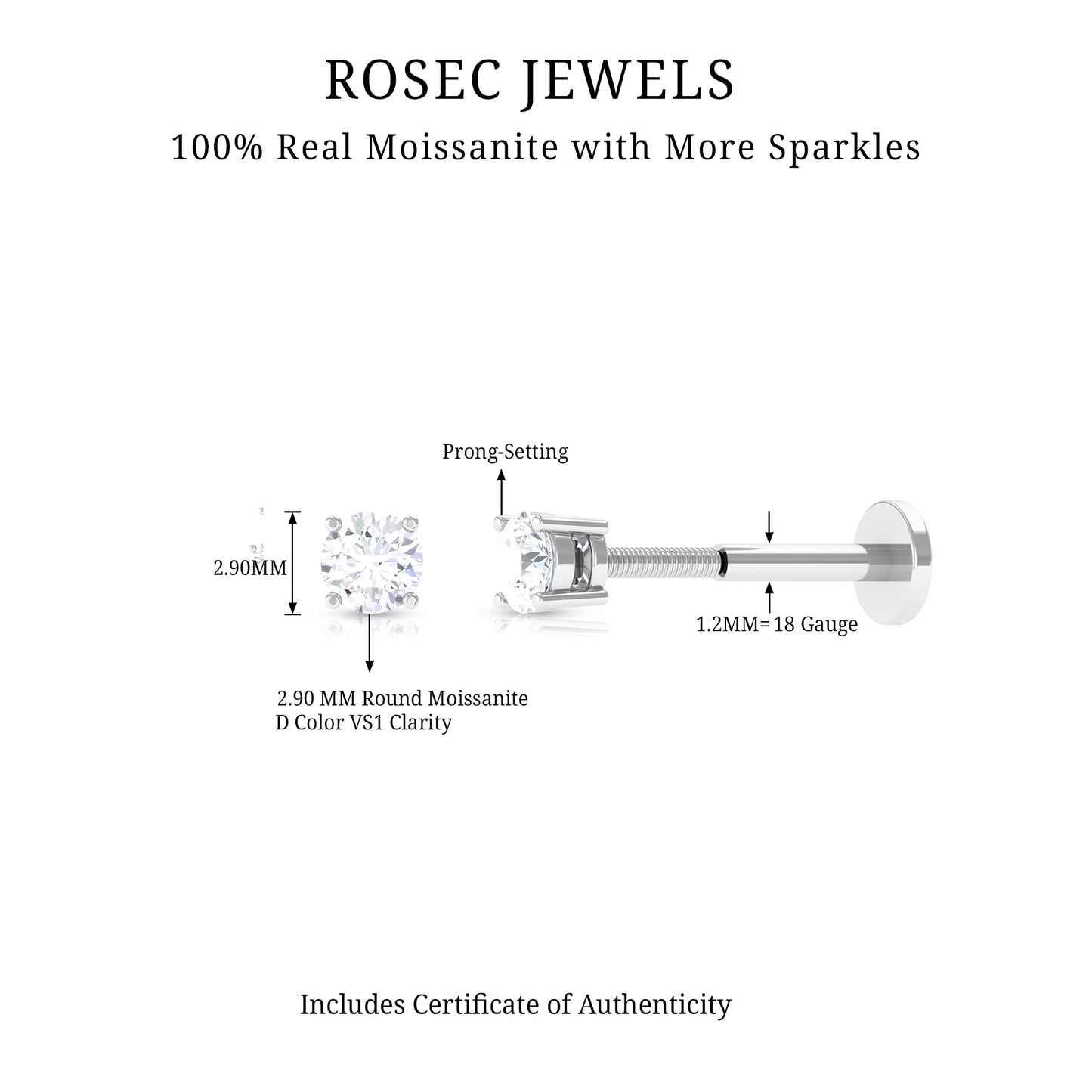 Tiny Round Moissanite Conch Earring with Flat Back
