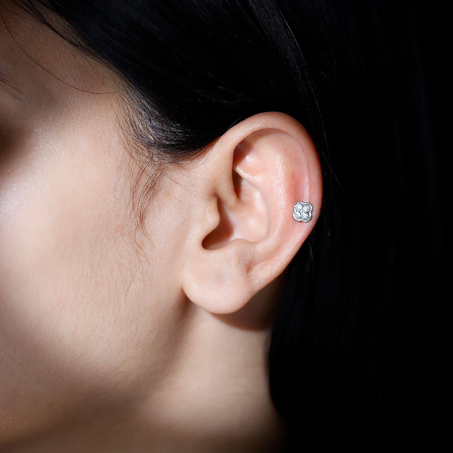 Moissanite Cluster Clover Earring for Helix Piercing