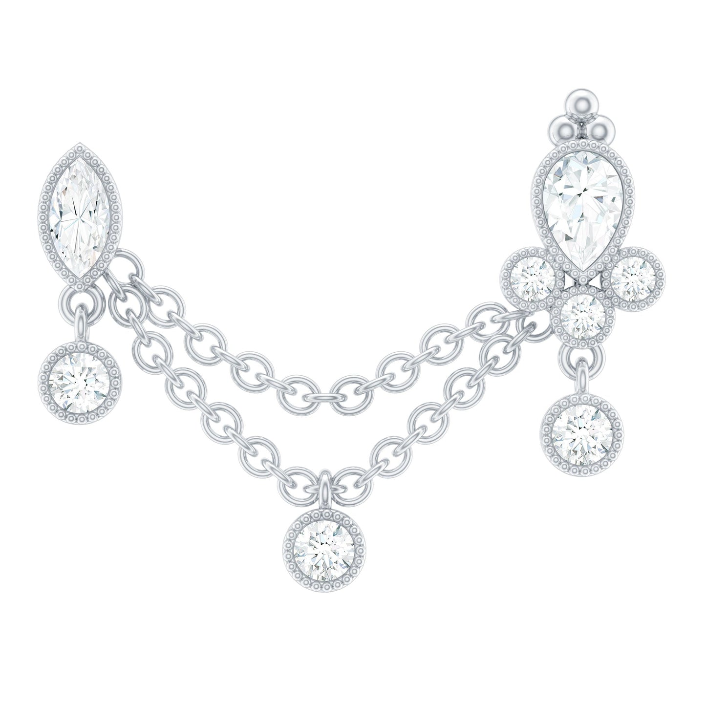Certified Moissanite Double Chain Earring for Helix Piercing
