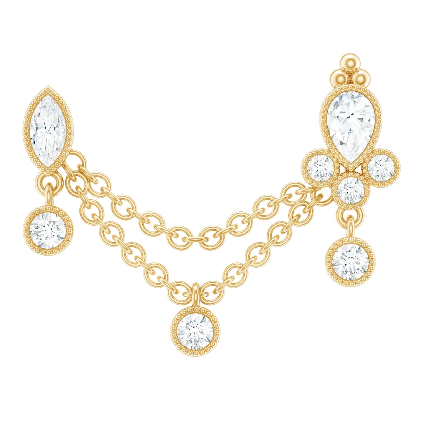 Certified Moissanite Double Chain Earring for Helix Piercing
