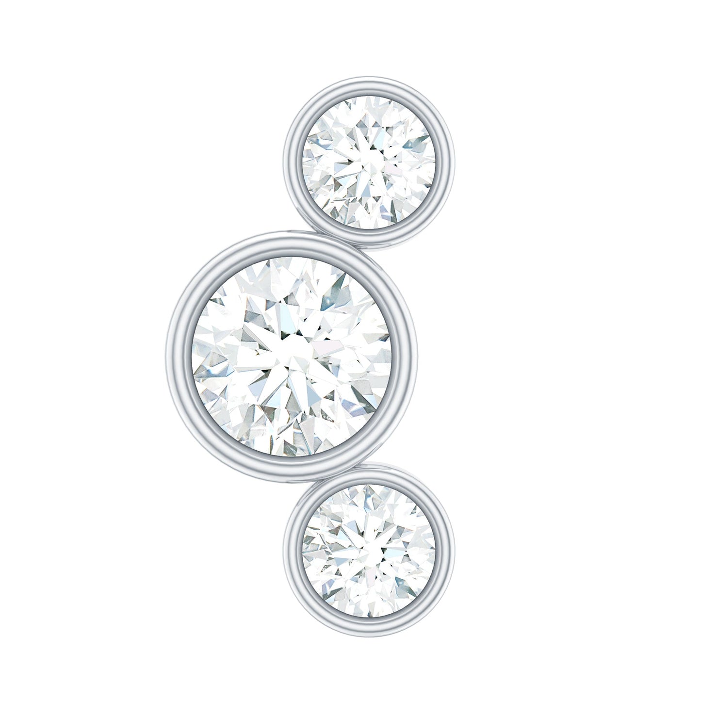 Bezel Set Diamond Three Stone Earring for Helix Piercing