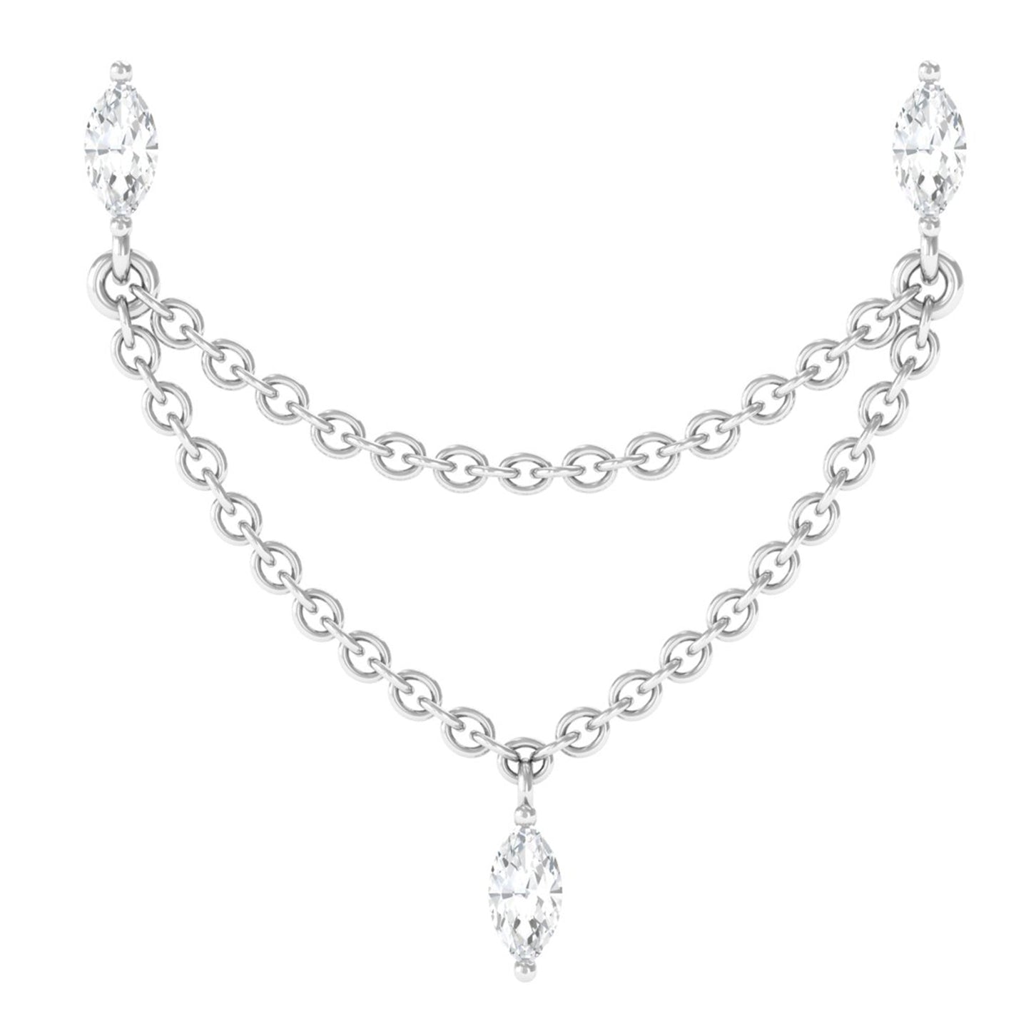 Marquise Diamond Double Piercing Earring with Dangling Chain
