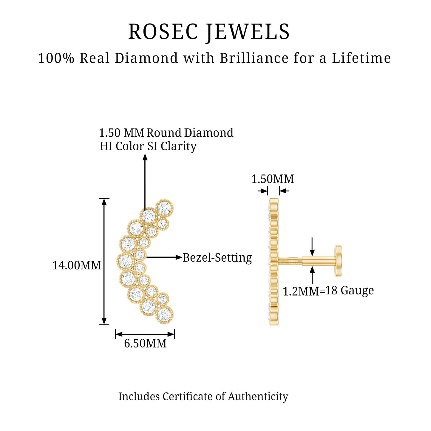 Diamond Curved Crawler Earring in Bezel Set