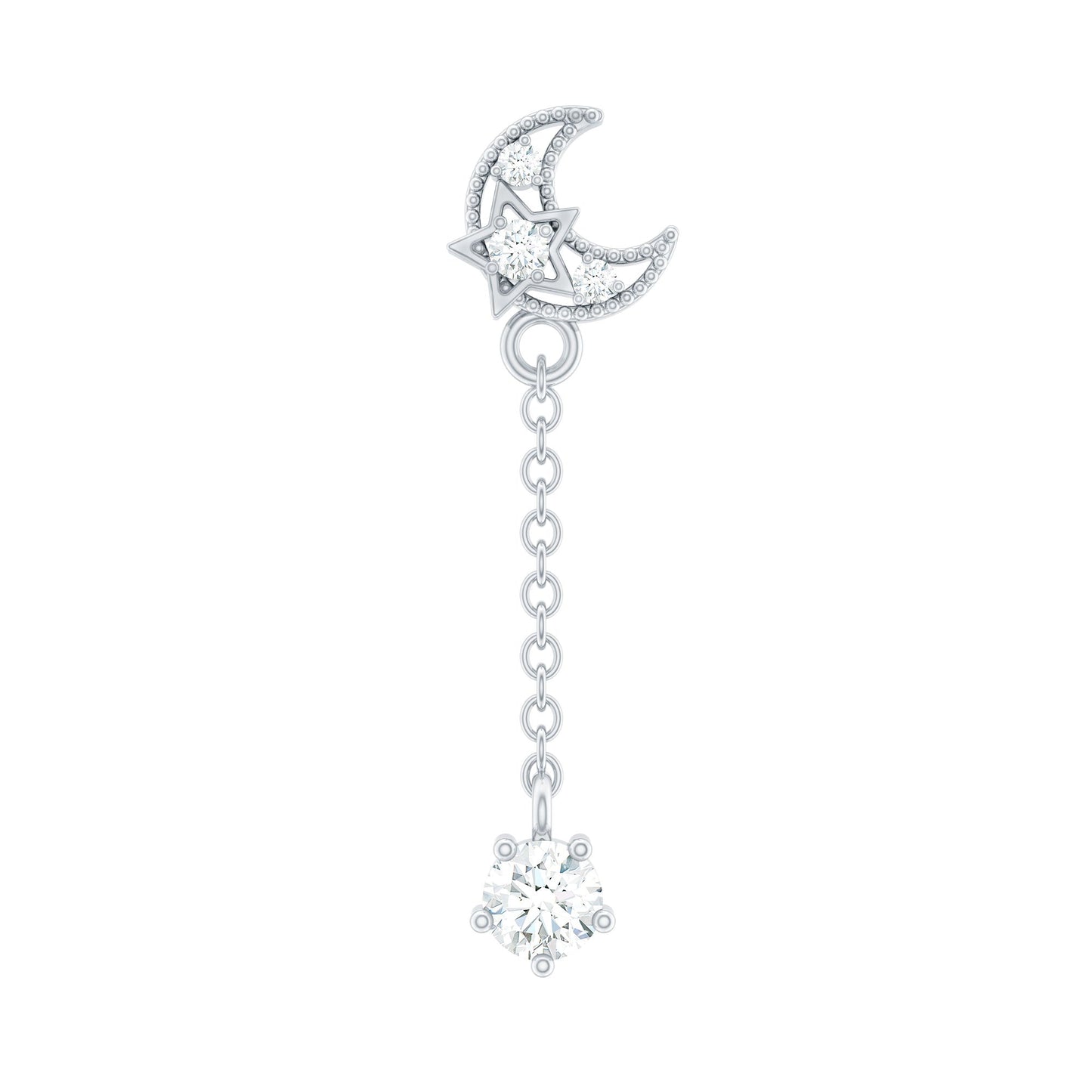 Diamond Moon Chain Earring for Helix Piercing
