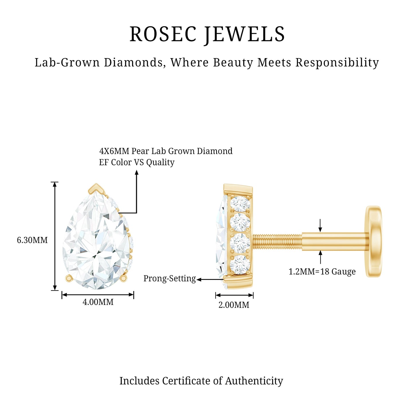 Pear Shaped Diamond Solitaire Tragus Earring