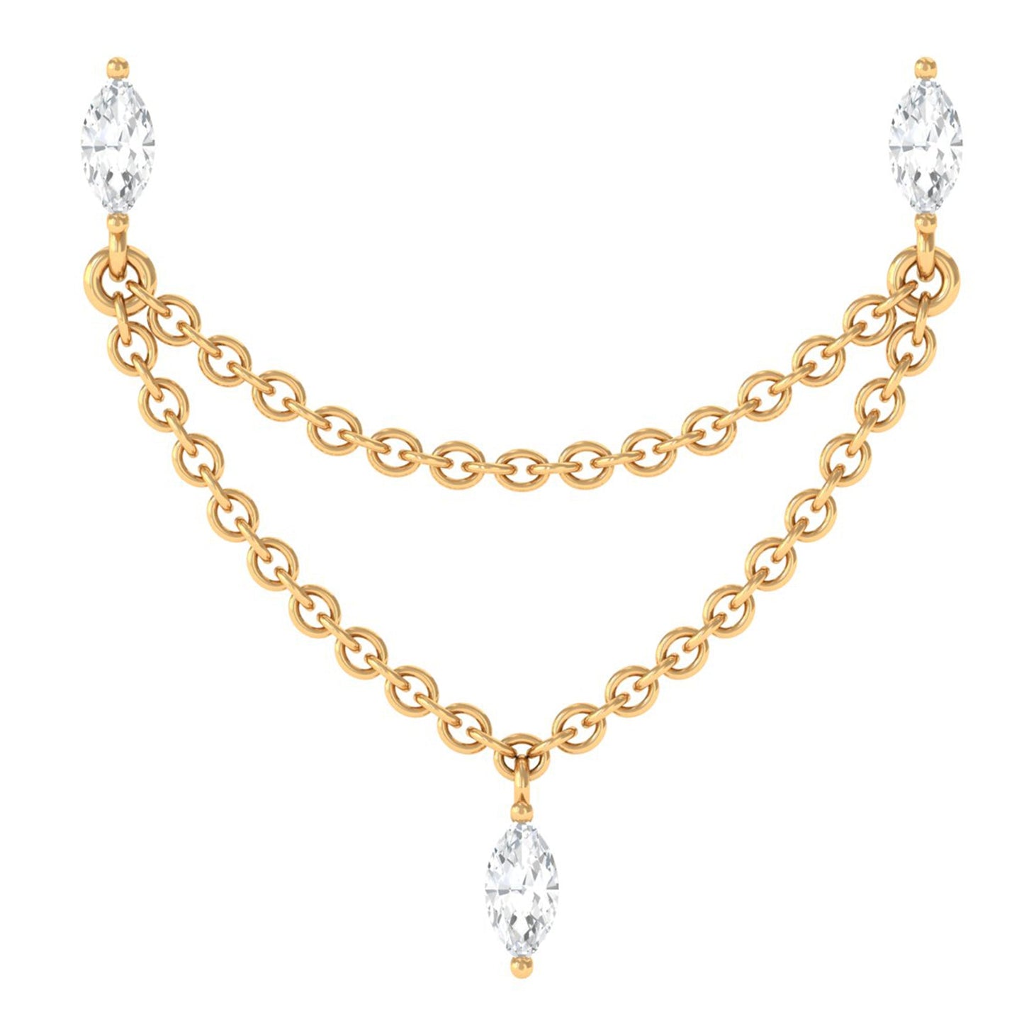 Marquise Diamond Double Piercing Earring with Dangling Chain