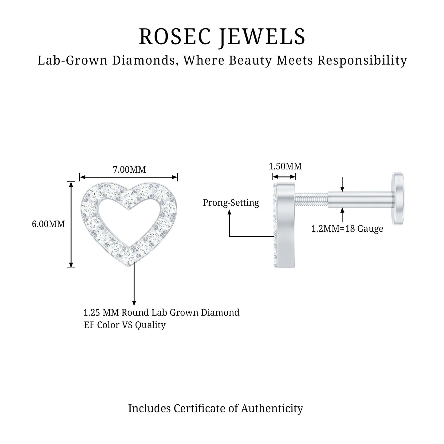 Cute Diamond Open Heart Earring for Helix Piercing