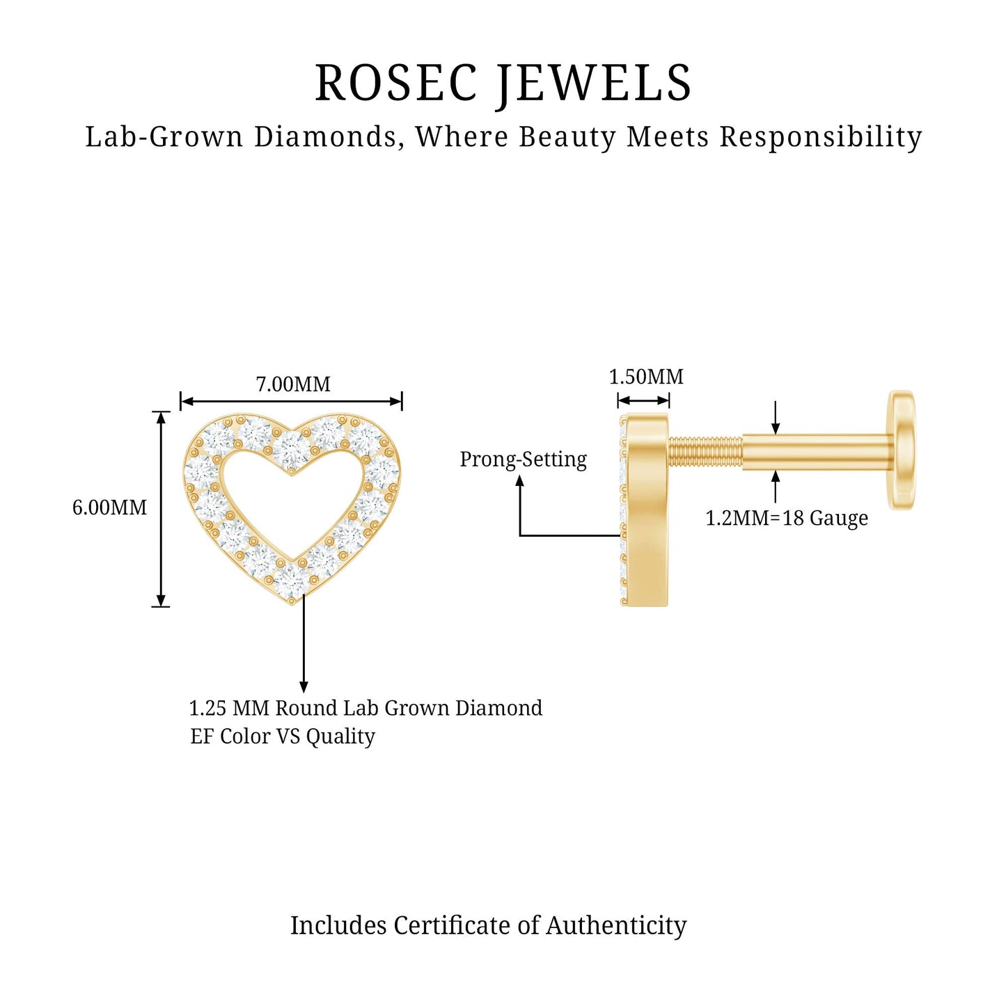 Cute Diamond Open Heart Earring for Helix Piercing