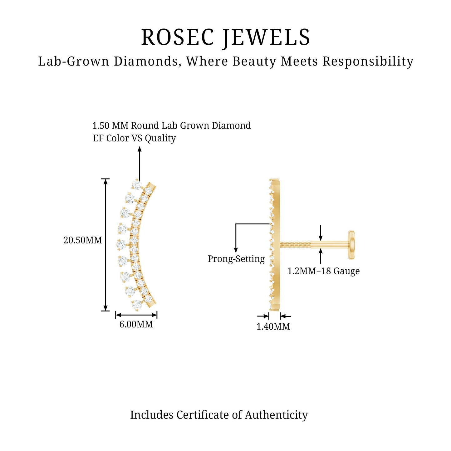 Minimal Diamond Crawler Earring for Cartilage Piercing