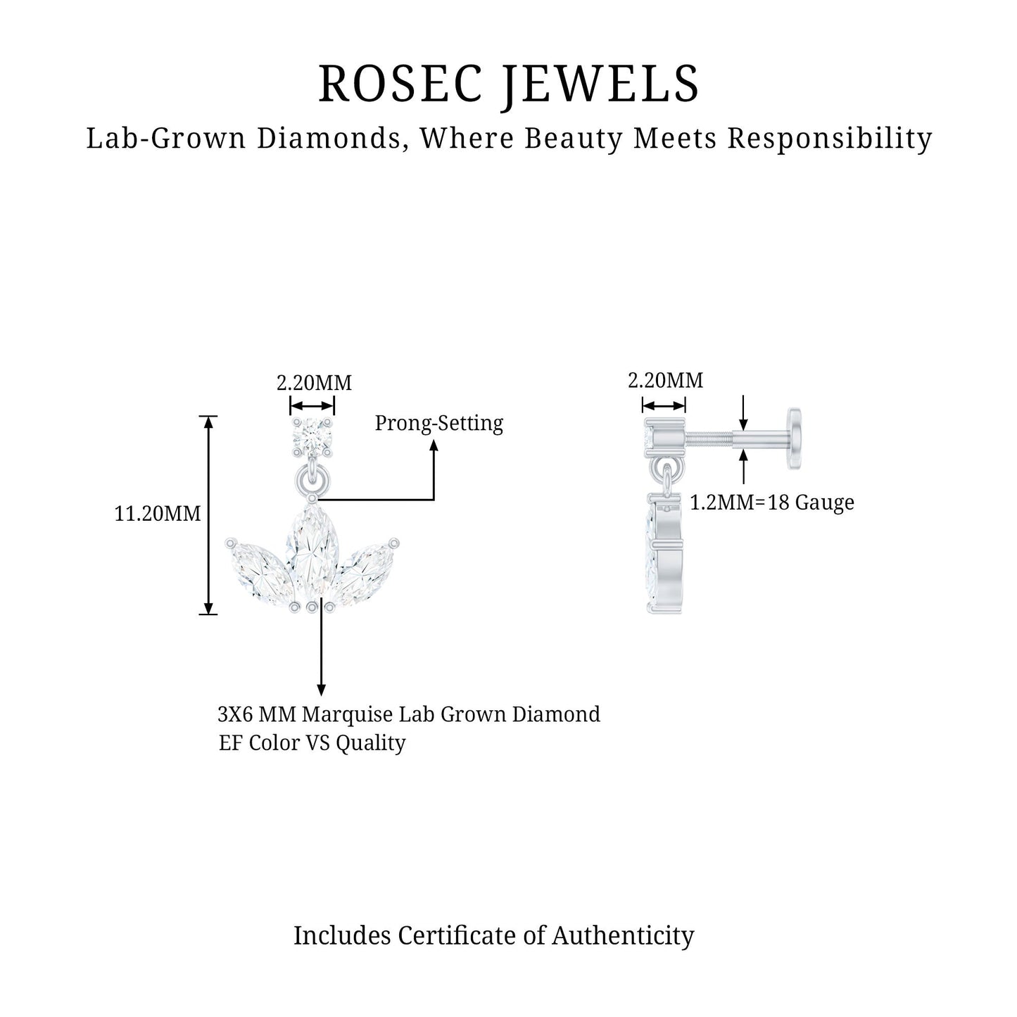 Marquise Diamond Lotus Cartilage Drop Earring