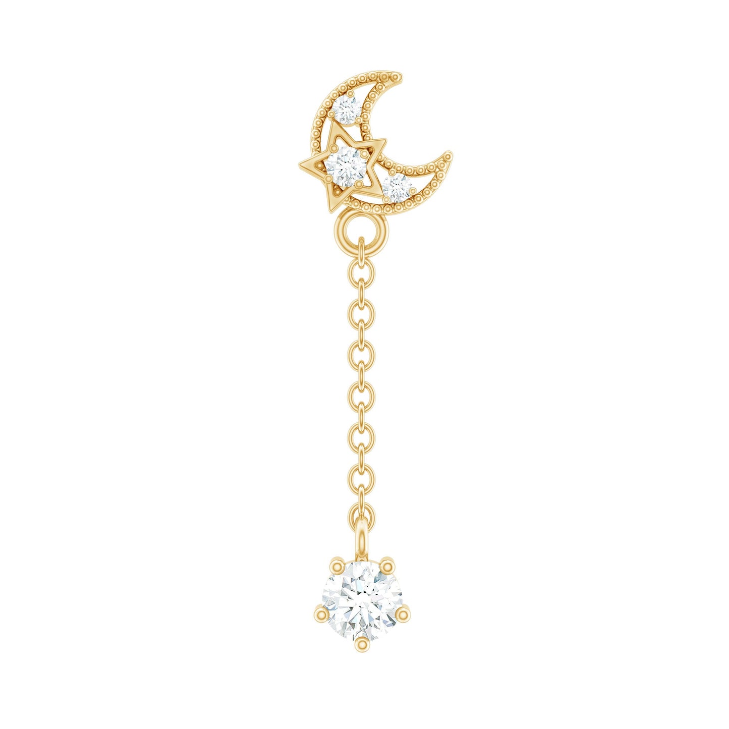 Diamond Moon Chain Earring for Helix Piercing