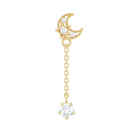 Diamond Moon Chain Earring for Helix Piercing