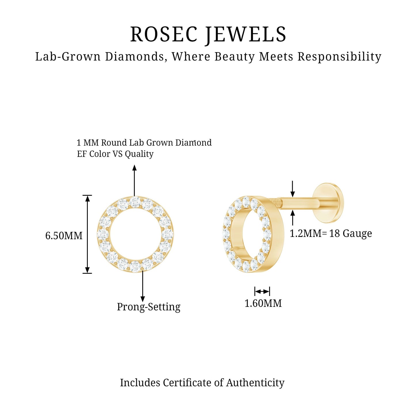 Brilliant Cut Diamond Circle Earring for Helix Piercing
