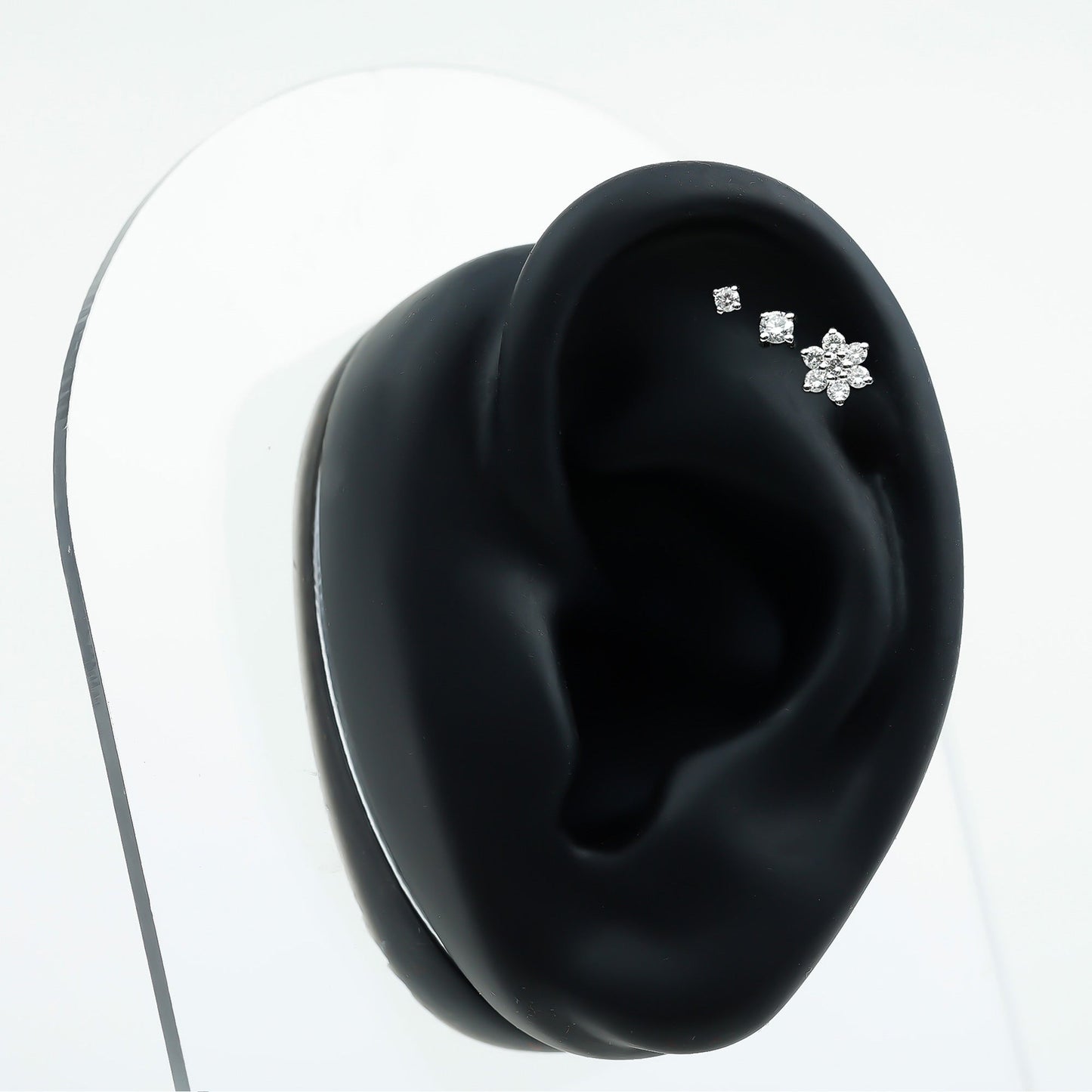 Certified Diamond Flower Helix Earring Set of 3