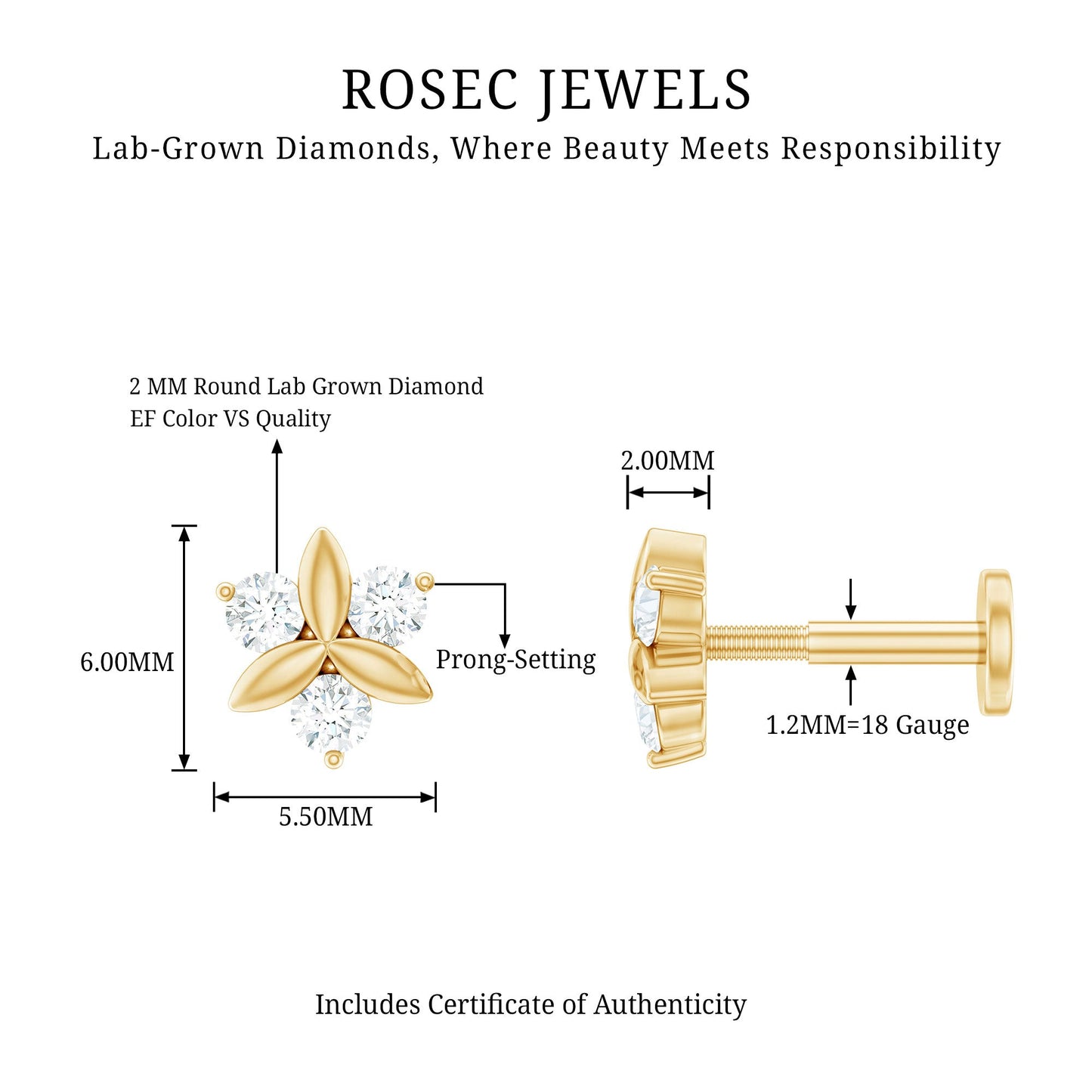 Brilliant Cut Diamond Floral Earring for Conch Piercing