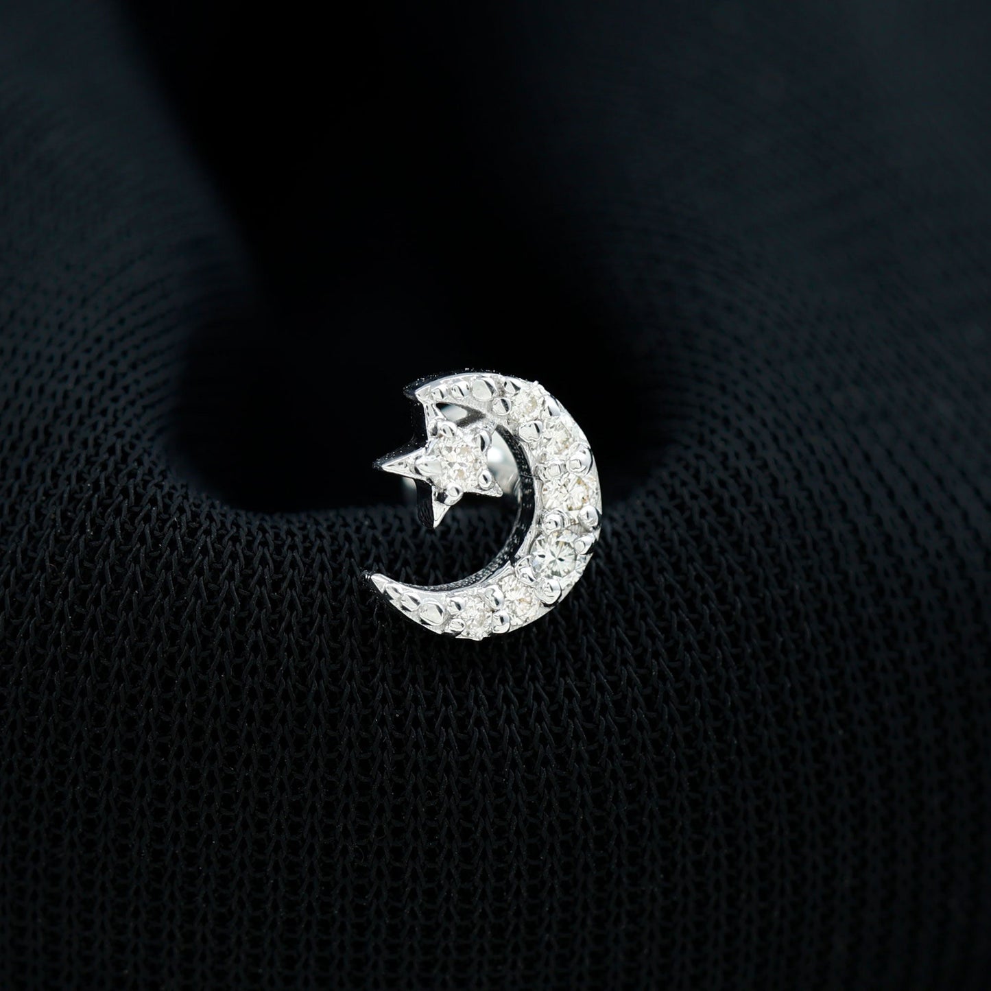 Certified Diamond Crescent Moon Helix Earring with Star