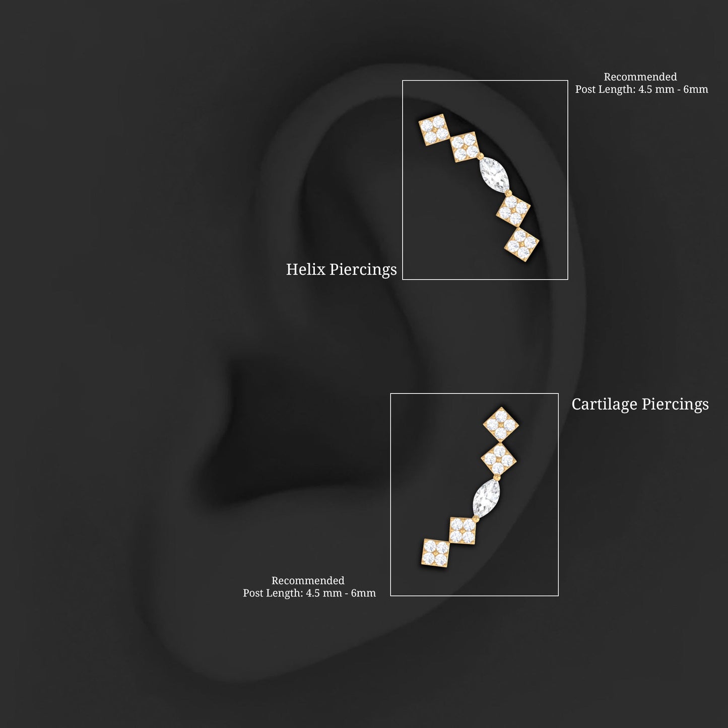 Elegant Diamond Ear Crawler Earring for Helix Piercing