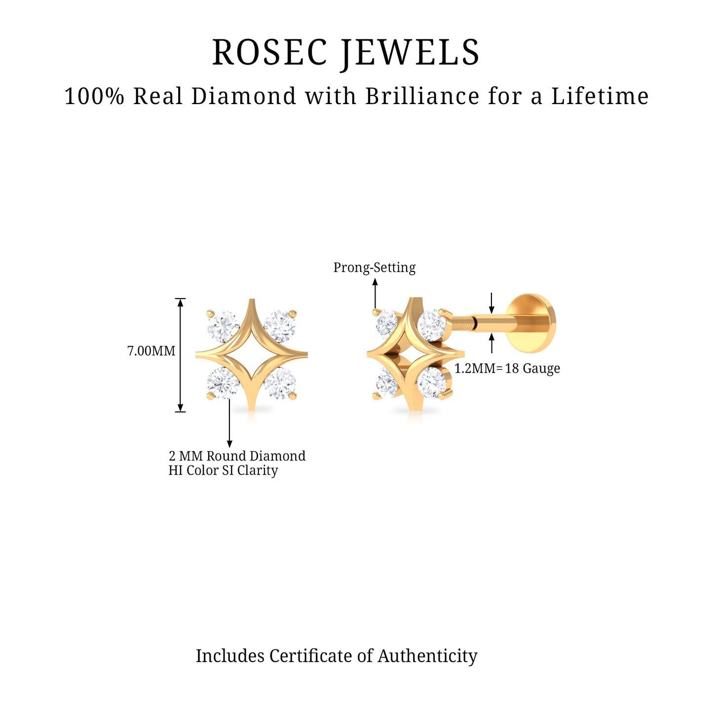 Round Cut Diamond Star Earring for Helix Piercing