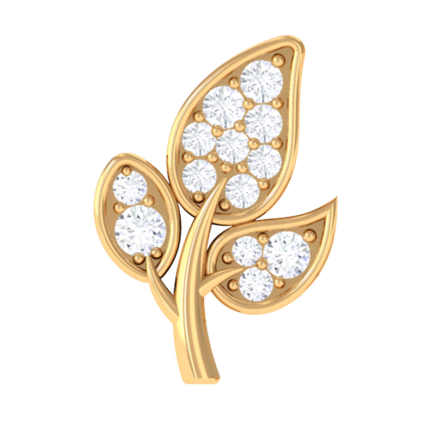 Diamond Leaf Flat Back Cartilage Stud Earring (18G) – Nature Inspired Helix & Tragus Jewelry in Gold