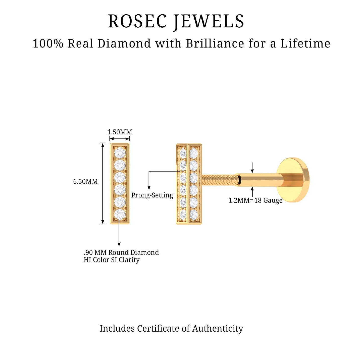 Diamond Bar Earring for Tragus Piercing
