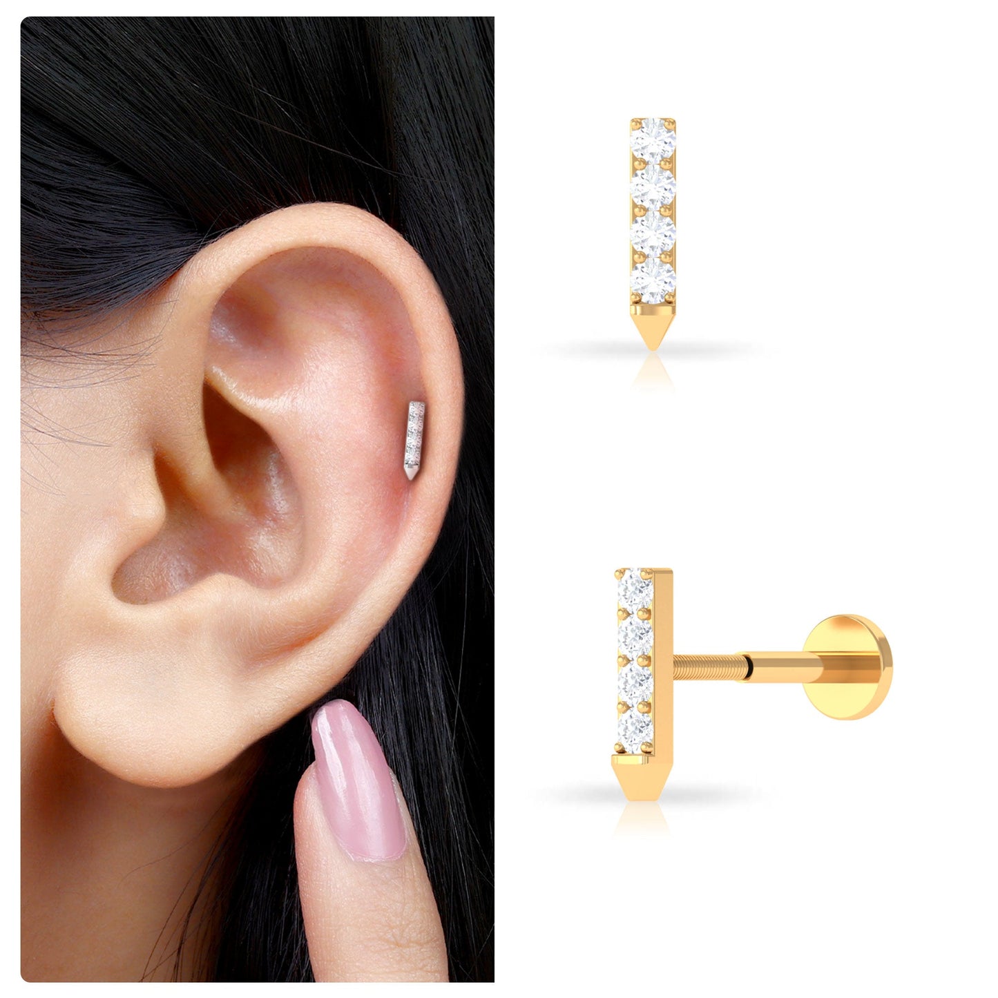 Natural Diamond Tiny Bar Tragus Earring