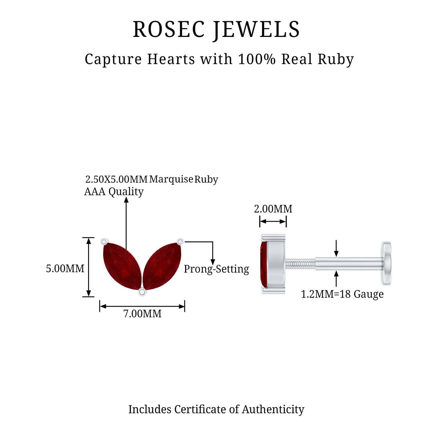 Marquise Ruby Leaf Cartilage Earring for Women