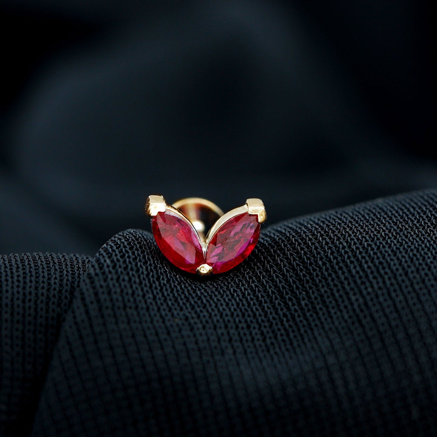 Marquise Ruby Leaf Cartilage Earring for Women