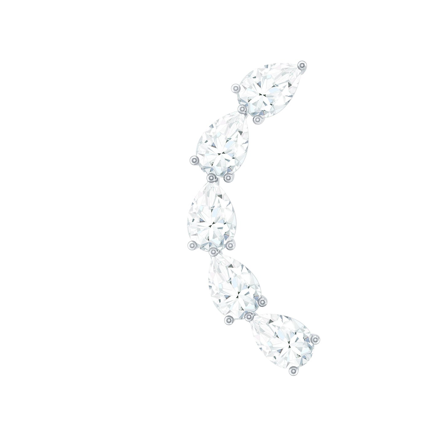 Certified Pear Cut Moissanite Ear Crawler Earring