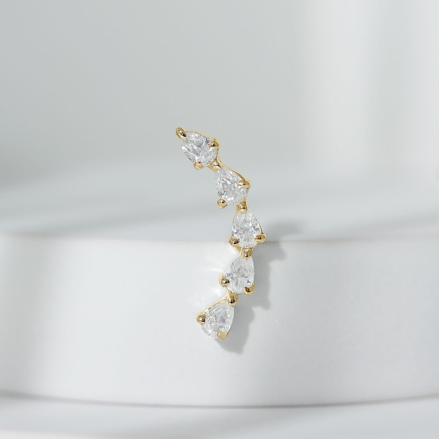 Certified Pear Cut Moissanite Ear Crawler Earring