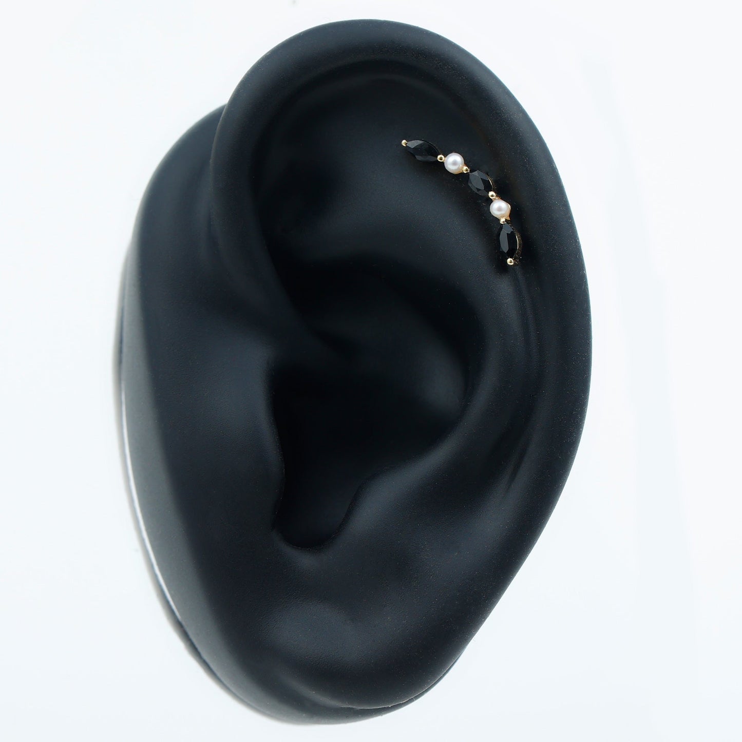 Black Onyx and Pearl Ear Crawler Earring for Helix Piercing
