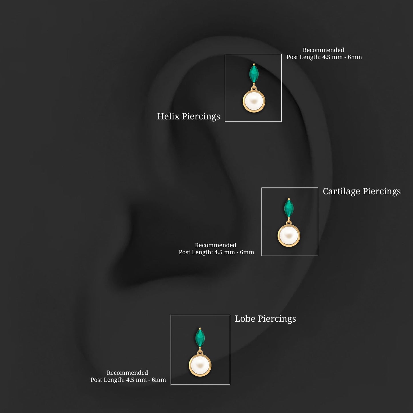 3/4 CT Freshwater Pearl and Emerald Drop Earring for Helix Piercing