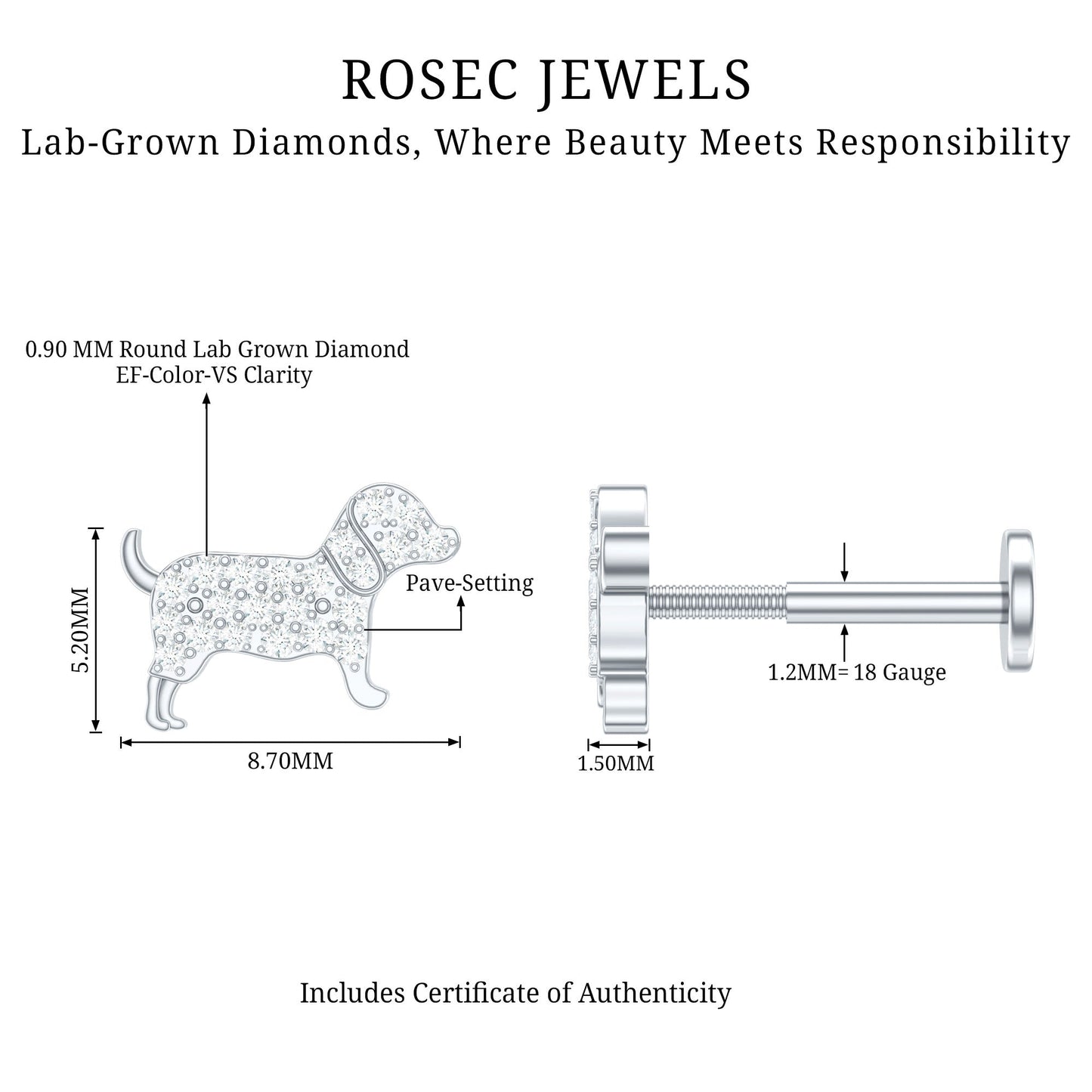 Adorable Diamond Puppy Earring for Helix Piercing