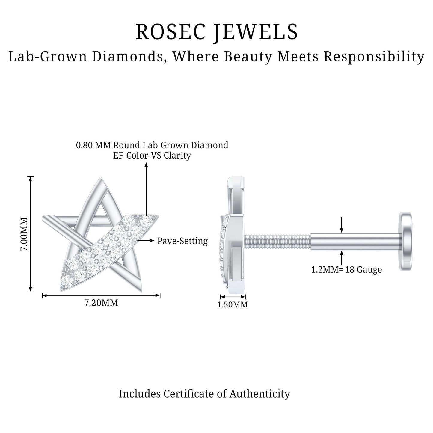 Diamond Star Earring for Helix Piercing