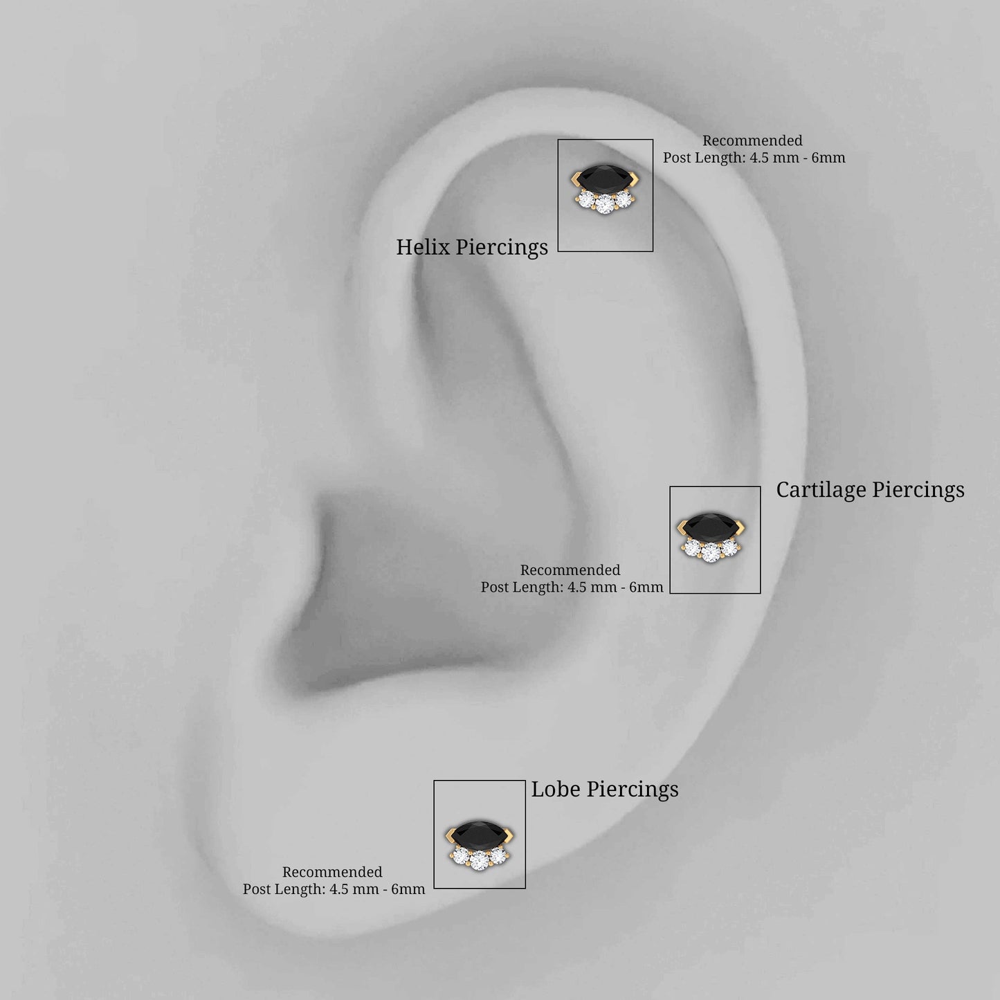 Marquise Black Onyx Helix Earring with Lab Grown Diamonds