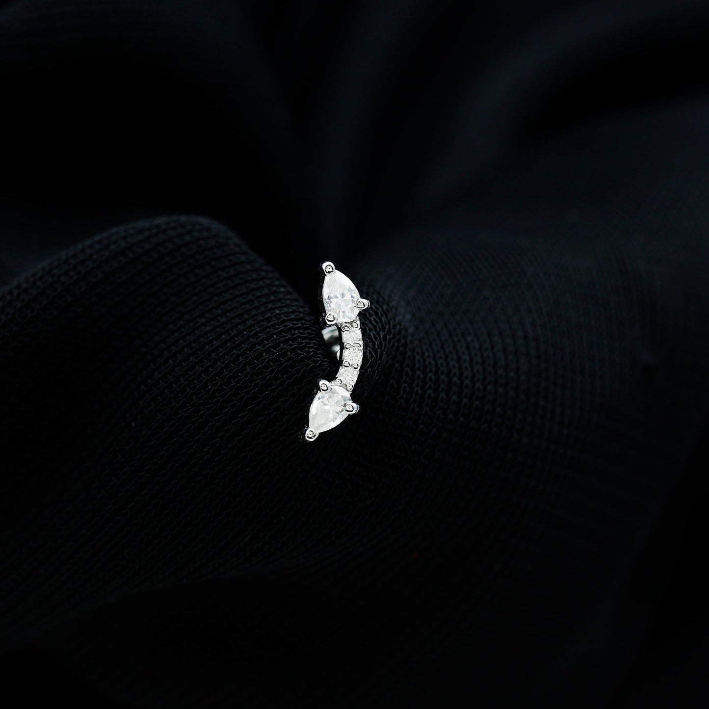 Pear Shape Diamond Curved Helix Earring