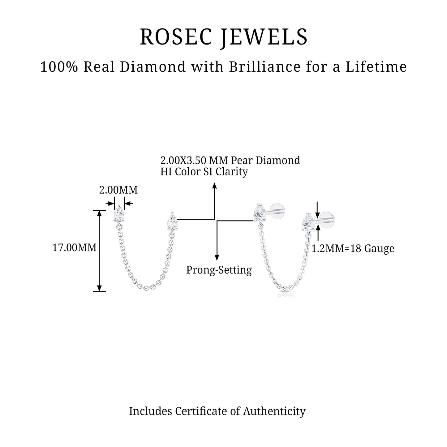 Pear Shape Diamond Chain Double Piercing Earring