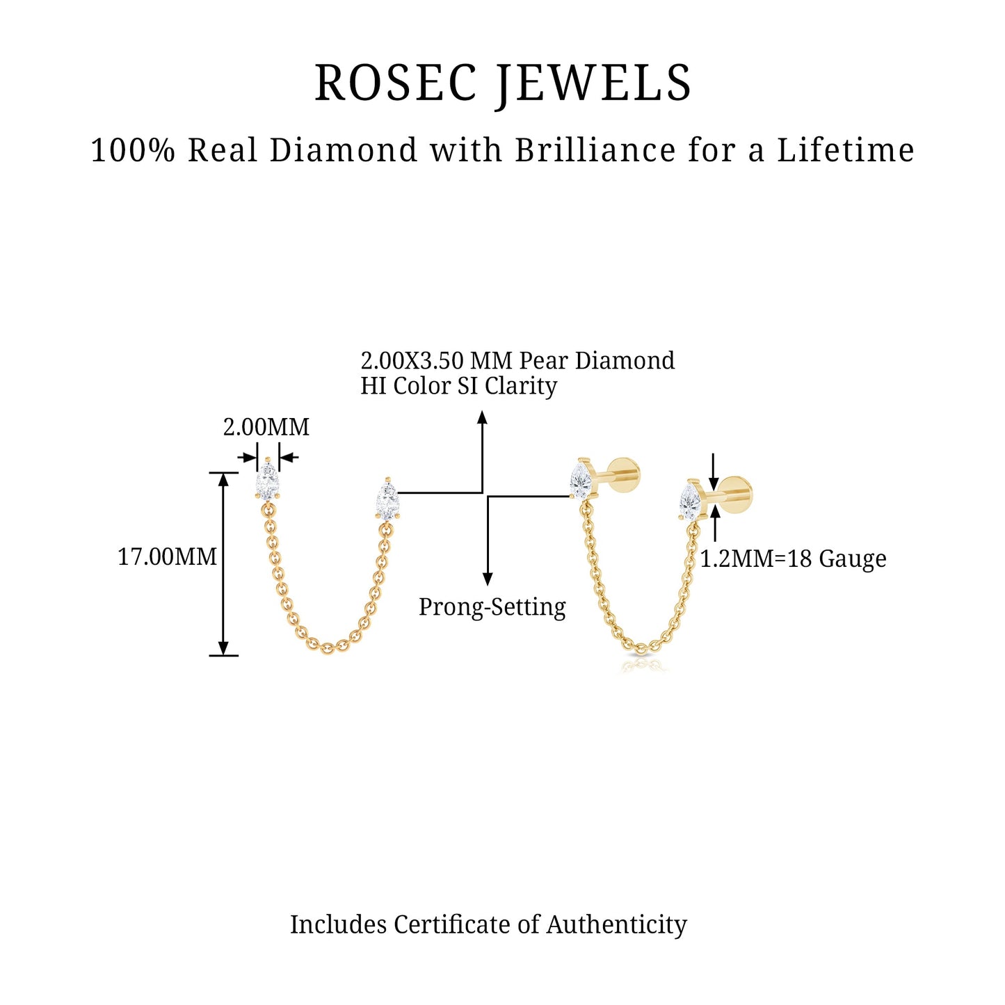 Pear Shape Diamond Chain Double Piercing Earring