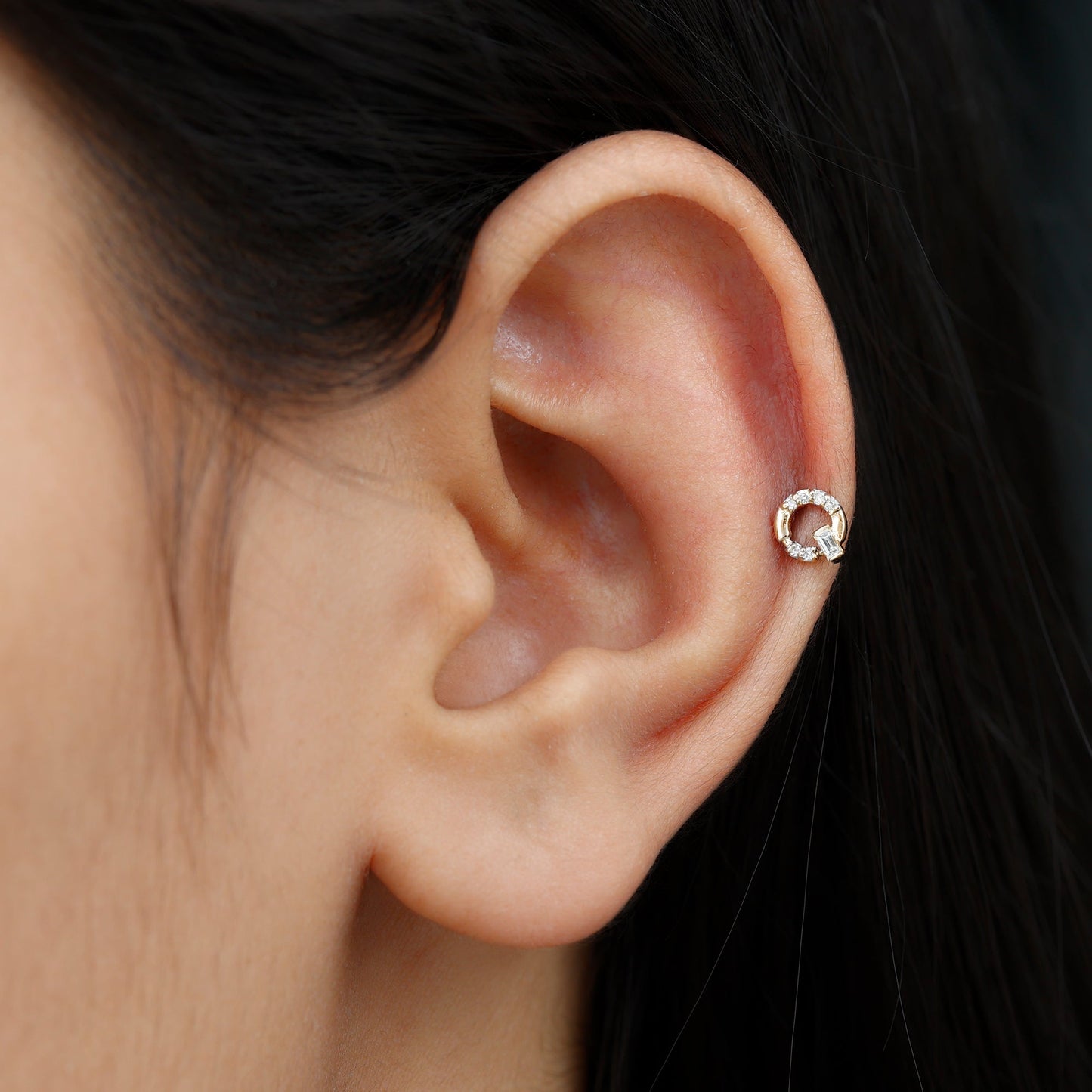 Natural Diamond Circle Earring for Helix Piercing