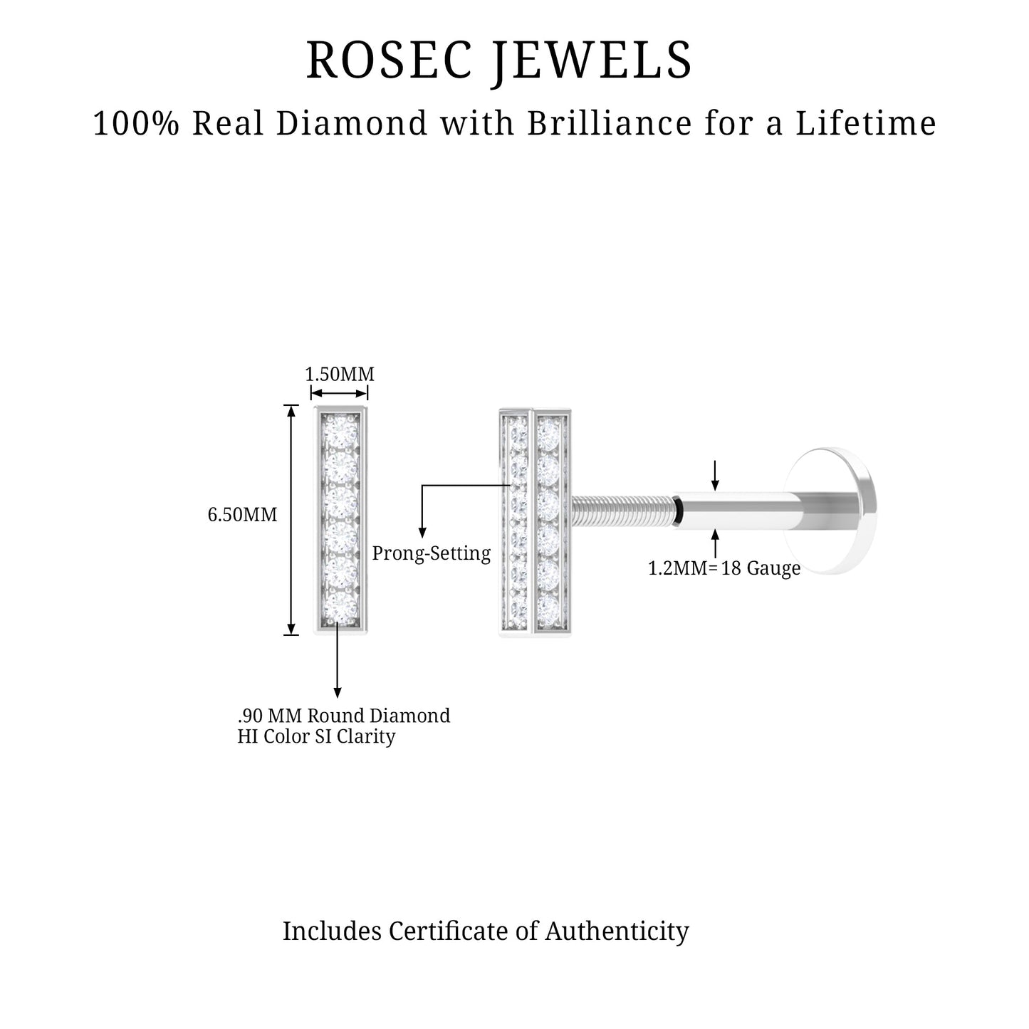 Diamond Bar Earring for Tragus Piercing