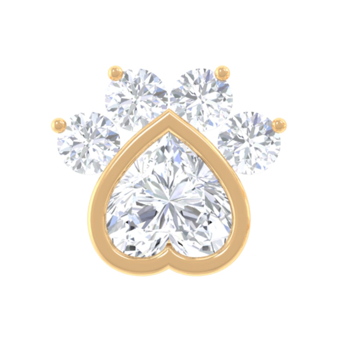 Heart Shape Diamond Dog Paw Print Earring