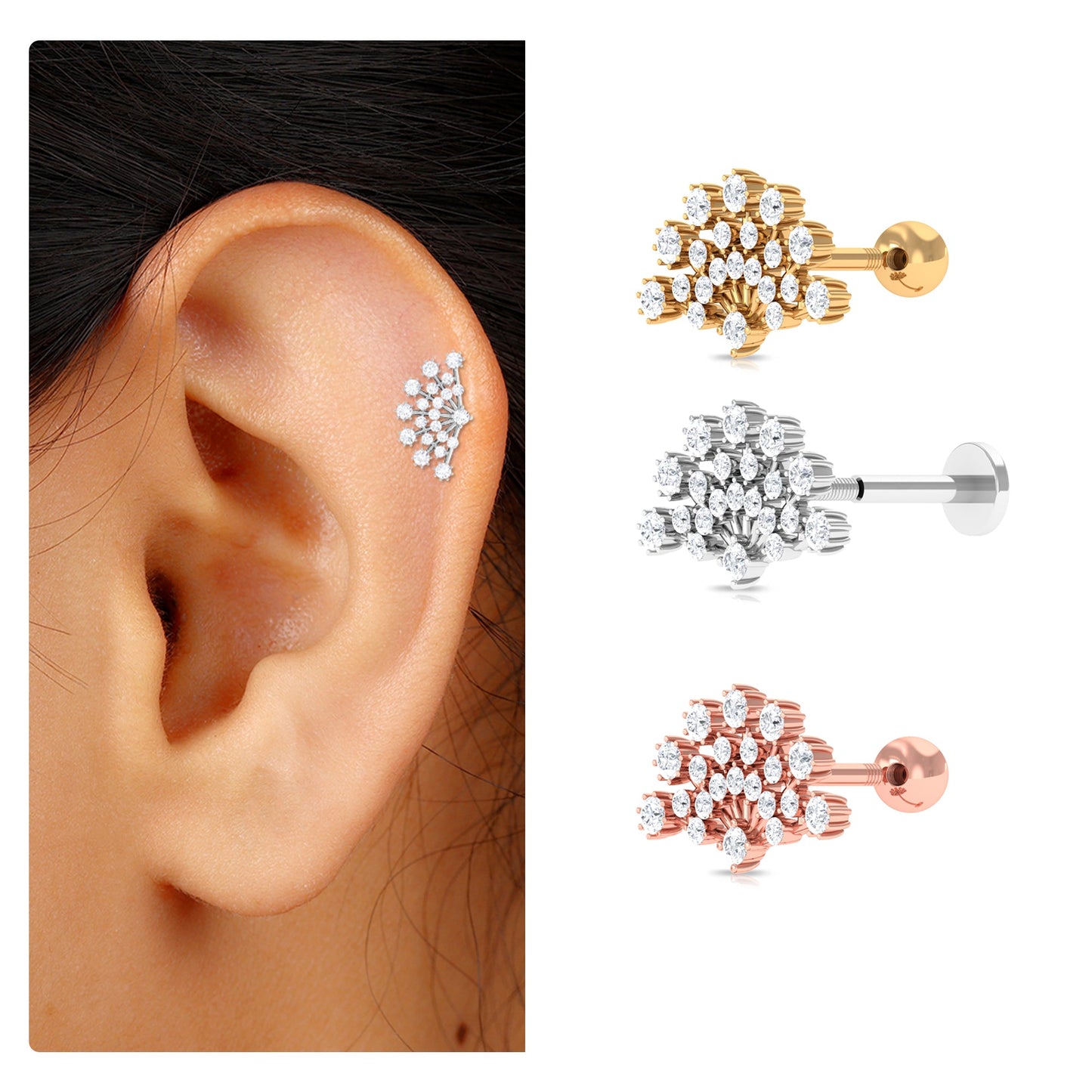 Unique Diamond Fan Cartilage Earring for Women