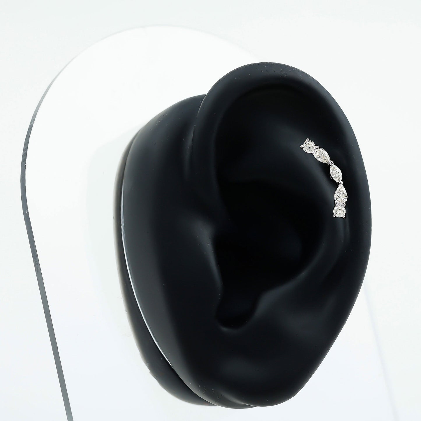 Pear Diamond Ear Crawler Earring for Helix Piercing
