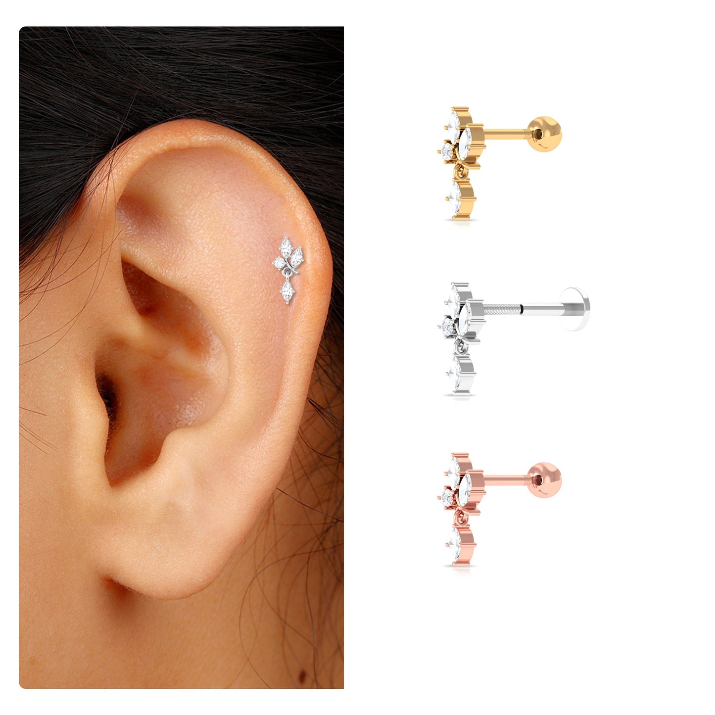 Marquise Moissanite Cartilage Dangle Earring