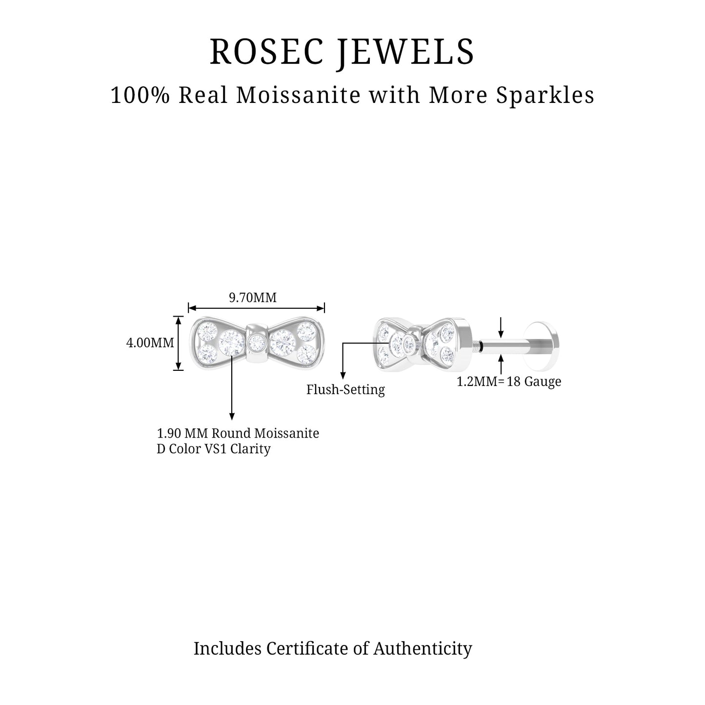 Moissanite Cute Bow Cartilage Earring with Certificate