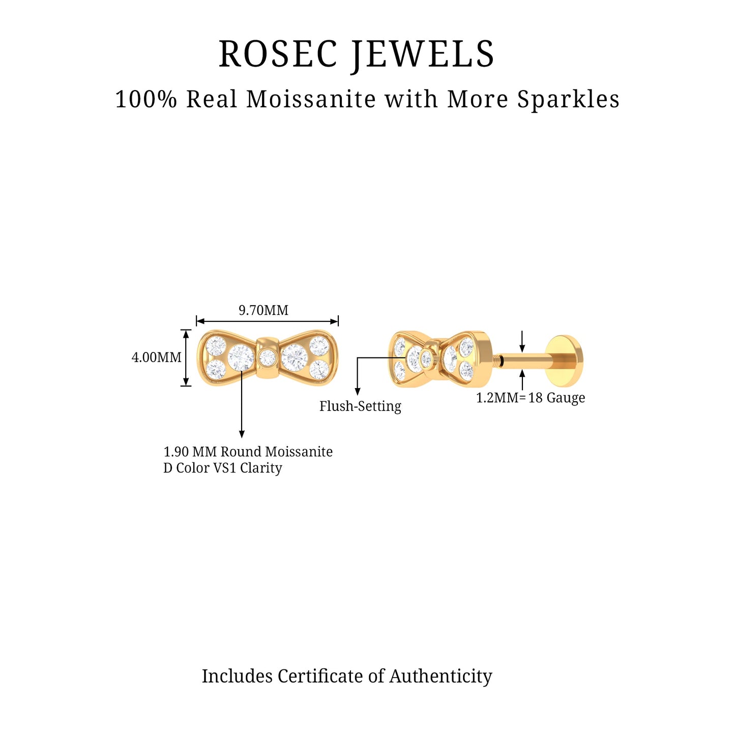 Moissanite Cute Bow Cartilage Earring with Certificate