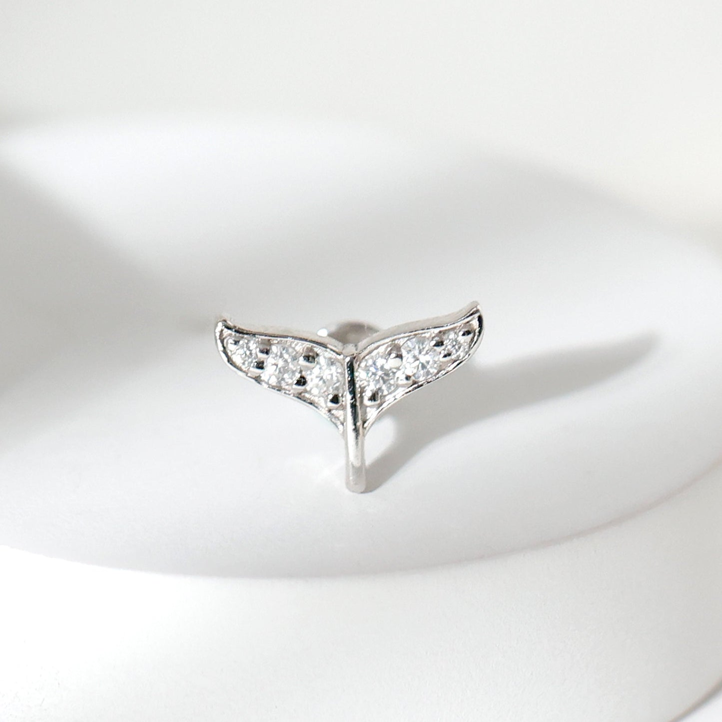 Moissanite Whale Tail Earring for Cartilage Piercing