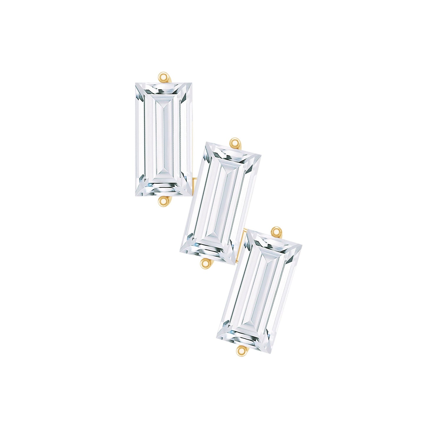 Baguette Cut Moissanite 3 Stone Earring for Helix Piercing