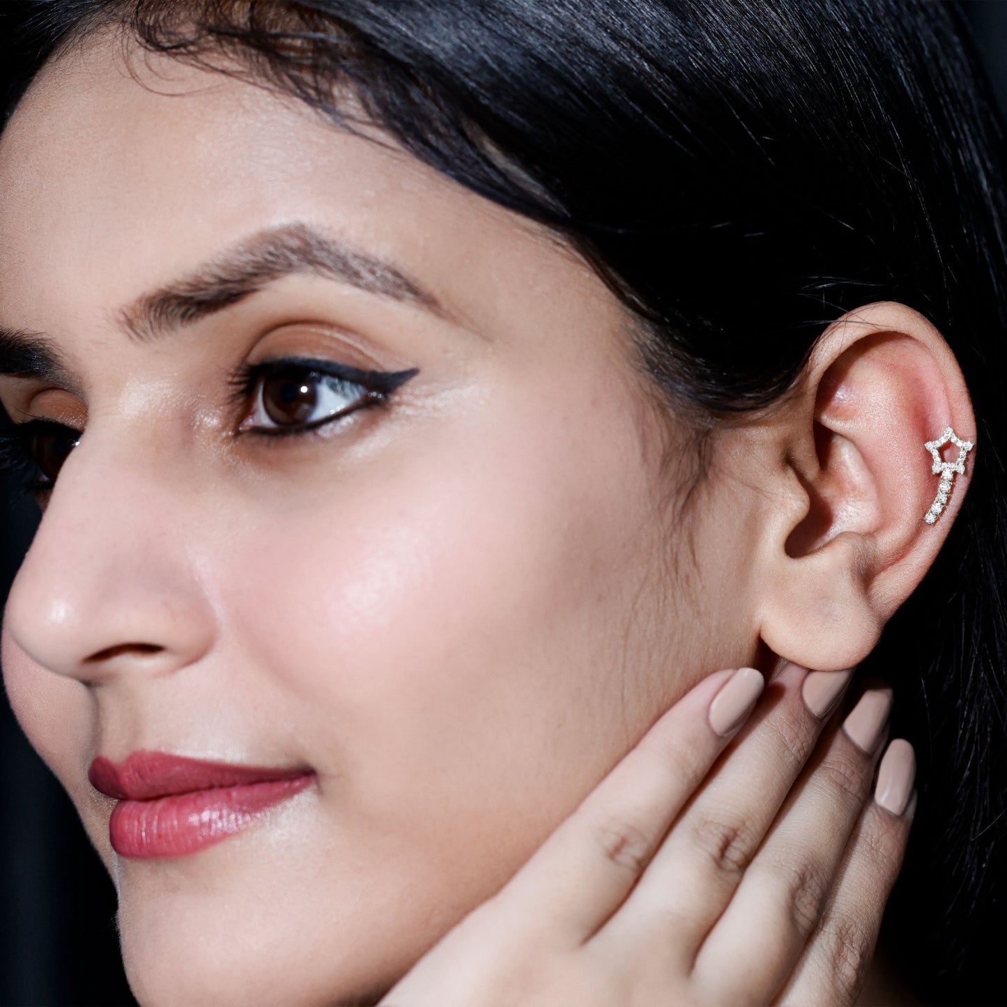 Certified Moissanite Shooting Star Cartilage Earring